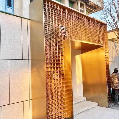 304 Gold Color Hairline Brushed Stainless Steel Dividers Brushed Stainless Steel Entrance Door With Sculpt