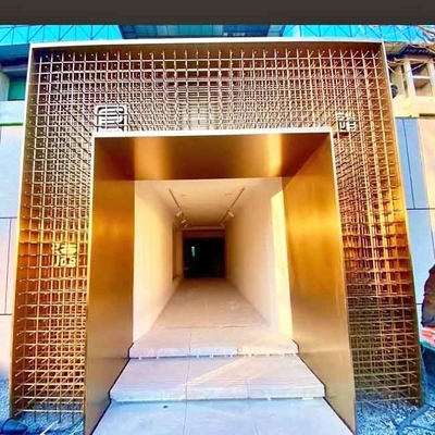 304 Gold Color Hairline Brushed Stainless Steel Dividers Brushed Stainless Steel Entrance Door With Sculpt