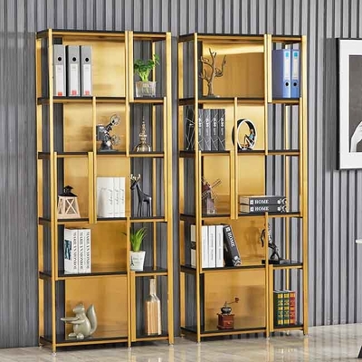 304 201 Champagne Gold Hairline Brushed Mirror Stainless Steel Metal Display Bookshelf Cabinets
