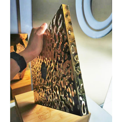 Gold Color Stainless Steel Sheet Mirror Big Water Waving 201J1 Honeycomb Wall Cladding
