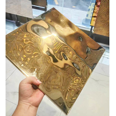 Gold Color Stainless Steel Sheet Mirror Big Water Waving 201J1 Honeycomb Wall Cladding