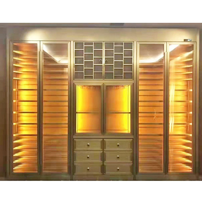 Hairline Gold Color Stainless Steel Wine Cabinet Display With Glass Door