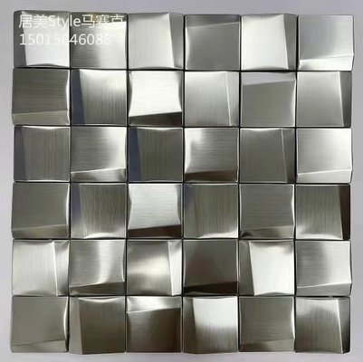Silver Gold Brushed Square Shape With Ceramic Stainless Steel Metal Mosaic