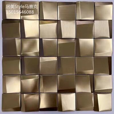 Silver Gold Brushed Square Shape With Ceramic Stainless Steel Metal Mosaic