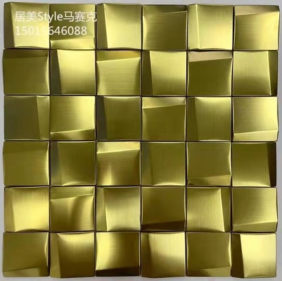 Silver Gold Brushed Square Shape With Ceramic Stainless Steel Metal Mosaic