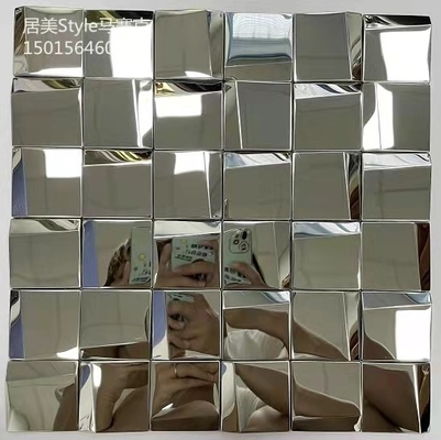 Silver Gold Brushed Square Shape With Ceramic Stainless Steel Metal Mosaic