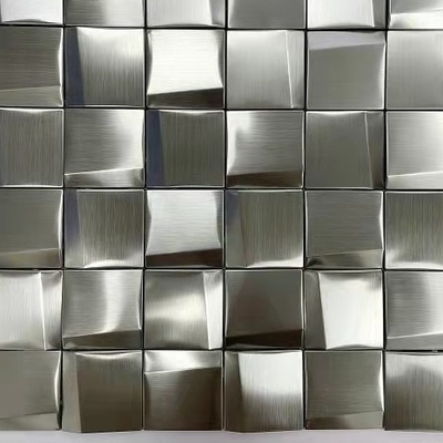 Silver Gold Brushed Square Shape With Ceramic Stainless Steel Metal Mosaic