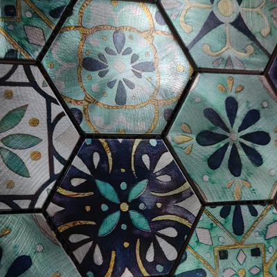Europe hexagon shape flower leaf patterns ink-jet printing aluminum mosaic tile for wall decoration