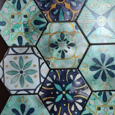 Europe hexagon shape flower leaf patterns ink-jet printing aluminum mosaic tile for wall decoration