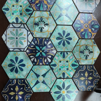 Europe hexagon shape flower leaf patterns ink-jet printing aluminum mosaic tile for wall decoration