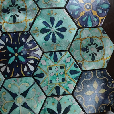 Europe hexagon shape flower leaf patterns ink-jet printing aluminum mosaic tile for wall decoration