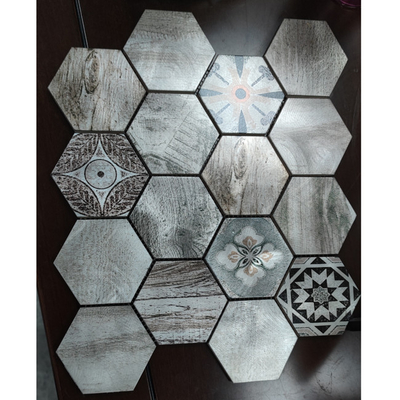 Europe white color hexagon type leaf flower patterns ink-jet printing aluminum mosaic tile for wall decoration