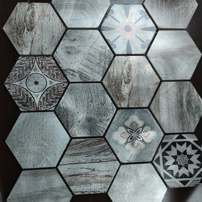 Europe white color hexagon type leaf flower patterns ink-jet printing aluminum mosaic tile for wall decoration