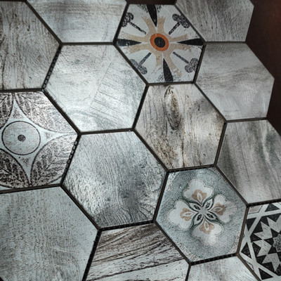 Europe white color hexagon type leaf flower patterns ink-jet printing aluminum mosaic tile for wall decoration