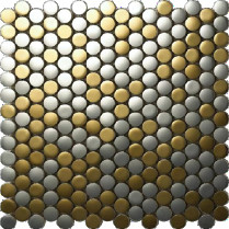 2023 Modern Style Small Round Rose Gold Titanium White Metal Stainless Steel Mosaic Restaurant Hotel Wall Decoration