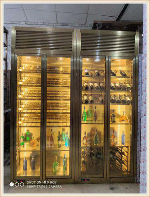 PVD Plating SS Wine Cabinet Rose Gold Brass 2 Door Temperature Controlled Stainless Steel Wine Display Fridge