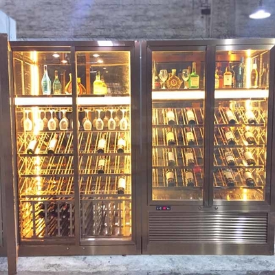 Astm Certified Highquality Mirror Brushed Black Gold Stainless Steel Hotel Wine Cabinet