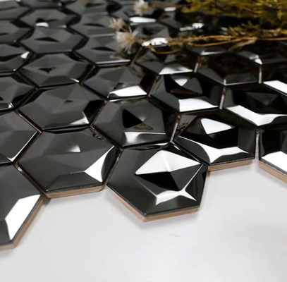 Luxury 304 Stainless Steel Mirror Black 3D Hexagon Metal Mosaic For Kitchen Bathroom Living Room Background Wall Tiles