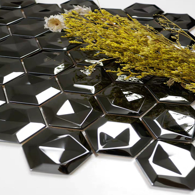Luxury 304 Stainless Steel Mirror Black 3D Hexagon Metal Mosaic For Kitchen Bathroom Living Room Background Wall Tiles