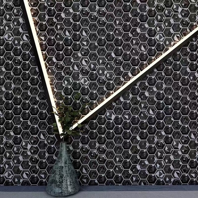 3D Wall Stickers For Kitchen Marble Mosaic Black Hexagon For Hotel Bar Coffee