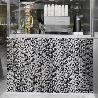 3D Wall Stickers For Kitchen Marble Mosaic Black Hexagon For Hotel Bar Coffee