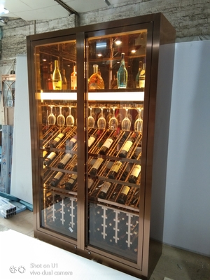 201 Stainless Steel Wine Cabinets Display Shelf With Luxury Light Temperature Controlled