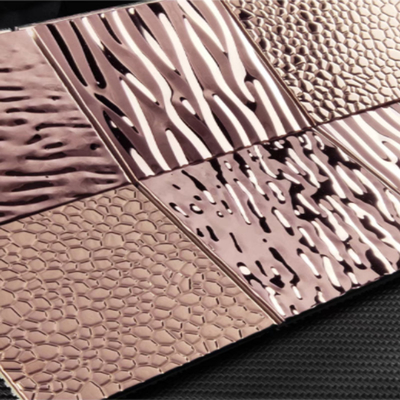 2023 High-End Design 98 * 98 Rose Gold Spiral Pattern Mirror Stainless Steel Metal Mosaic Background Wall Living Room