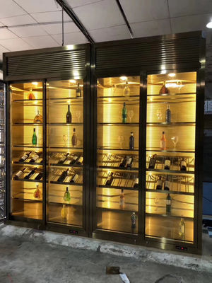 İyi bir fiyat. SUS ASTM 304 316L Paslanmaz Çelik Şarap Dolapları Bakır Antika Saç Çizgisi Fırçalanmış Oda Soğuk Sıcaklık çevrimiçi