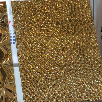 316L Gold Shiny Mirror Color Stainless Steel Sheet Middle Water Wave Honeycomb Wall Cladding