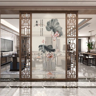New Chinese Style Minimalist Art Hotel Restaurant Entrance Decoration Painting Stainless Steel Screen Partition
