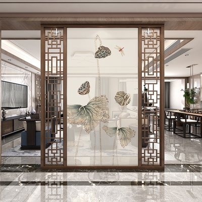 New Chinese Style Minimalist Art Hotel Restaurant Entrance Decoration Painting Stainless Steel Screen Partition