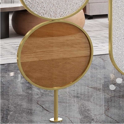 Gold Color Stainless Steel Screen Partition Round Shape Hairline With Art Glass Living Room Decoration Fashion Style