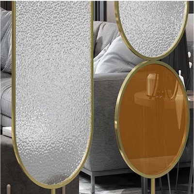 Gold Color Stainless Steel Screen Partition Round Shape Hairline With Art Glass Living Room Decoration Fashion Style