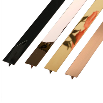 201 Mirror T-Shape Stainless Steel Tile Edge Trim 304 8K Polished Shiny Silver Gold Color Stainless Steel Trim