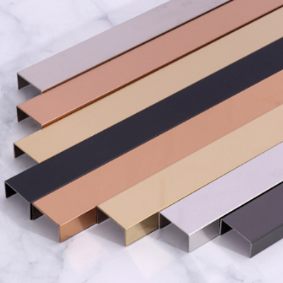 Black Color Mirror Polished 304 201 U Shape Tile Edge Trim For Villa Decoration