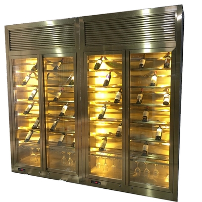 Customized Rose Gold Stainless Steel Wine Cabinets Luxury Villa Private Display Rack