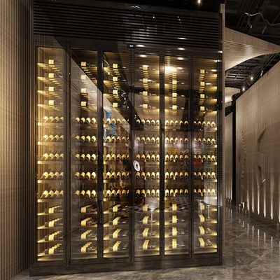 Custom Tempered Glass Stainless Steel Wine Cellar Constant Temperature Cooler Storage Bar Display Cabinet