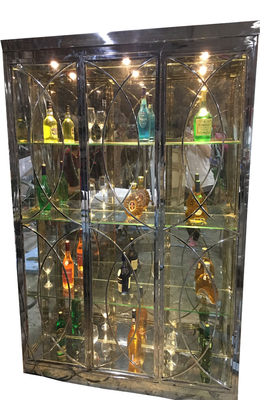 Restaurant Glass Wine Storage Cabinet Stainless Steel Luxury Refrigerator Whiskey Display Rack