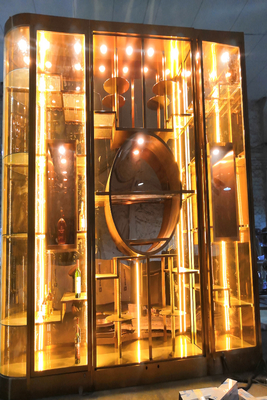 Restaurant Glass Wine Storage Cabinet Stainless Steel Luxury Refrigerator Whiskey Display Rack