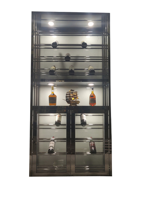 Black Glass Temperature Controlled Stainless Steel Wine Cabinets For Liquor Store Decoration