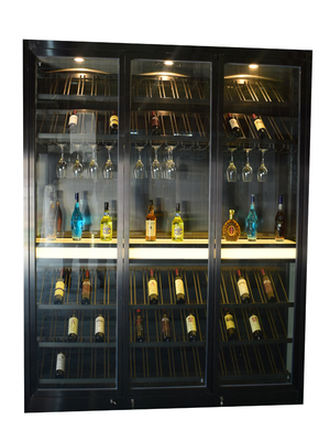 Black Glass Temperature Controlled Stainless Steel Wine Cabinets For Liquor Store Decoration