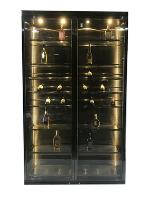 Black Glass Temperature Controlled Stainless Steel Wine Cabinets For Liquor Store Decoration