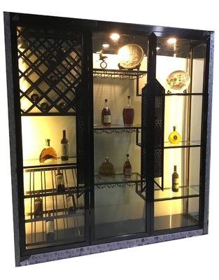 Luxury Dining Room Furniture Modern Stainless Steel Glass Door With LED Display Rack Wine Cabinet