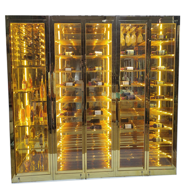 Luxury Dining Room Furniture Modern Stainless Steel Glass Door With LED Display Rack Wine Cabinet