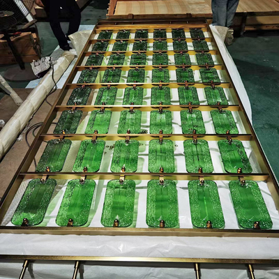Customized Design Stainless Steel  Green Glass Crystal Living Room Entrance Foyer Screen Partition