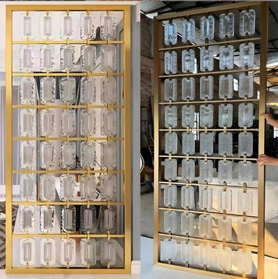 Customized Design Stainless Steel  Green Glass Crystal Living Room Entrance Foyer Screen Partition