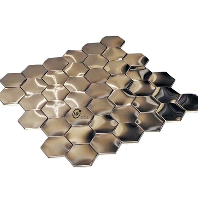Hexagon Shape Metal Rose Gold 304 Brushed Stainless Steel Mosaic Tiles For Hotel Interior