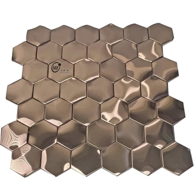 Hexagon Shape Metal Rose Gold 304 Brushed Stainless Steel Mosaic Tiles For Hotel Interior