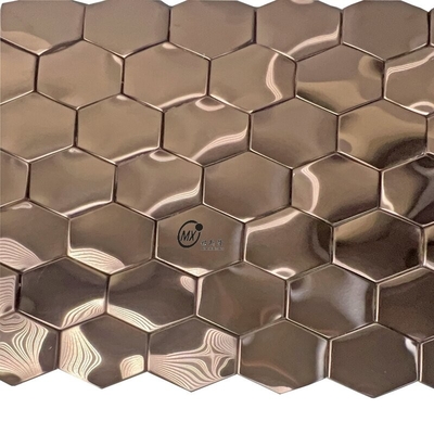 Hexagon Shape Metal Rose Gold 304 Brushed Stainless Steel Mosaic Tiles For Hotel Interior