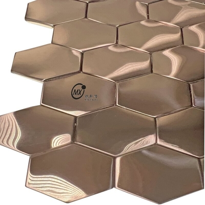 48 Flat Hexagonal Rose Gold Brushed Ceramic Metal Stainless Steel Mosaic Tile